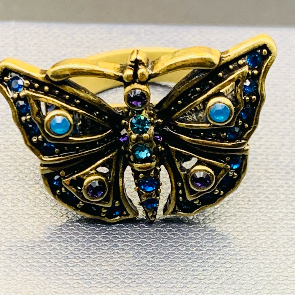 Heidi Daus Butterfly Ring With Blue And Gold Tones